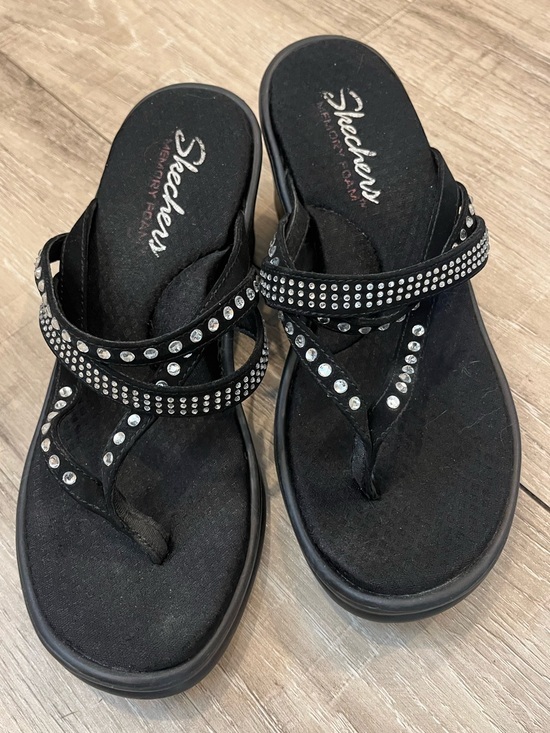 Skechers Shoes - Skechers Black Rhinestone Thong Memory Foam Sandals 7.5